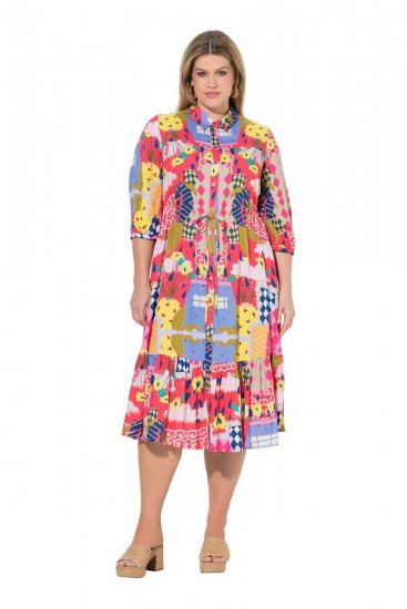 Ulla Popken 848015 Robe mi-longue imprimée à cordon Rose - Robes midi - Robes mi-longues pour femmes rondes