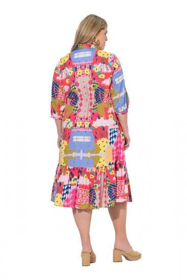 Ulla Popken 848015 Robe mi-longue imprimée à cordon Rose - Robes midi - Robes mi-longues pour femmes rondes