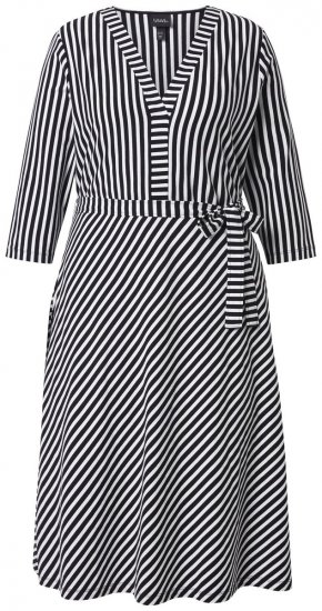 Ulla Popken 848052 Robe mi-longue rayée à ceinture à nouer Noir - Robes midi - Robes mi-longues pour femmes rondes