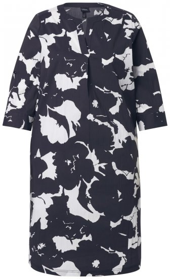 Ulla Popken 848061 Robe mi-longue fleurie à manches 3/4 Noir - Robes midi - Robes mi-longues pour femmes rondes