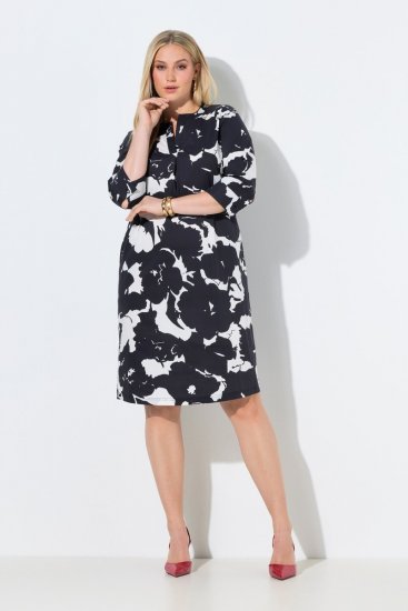 Ulla Popken 848061 Robe mi-longue fleurie à manches 3/4 Noir - Robes midi - Robes mi-longues pour femmes rondes