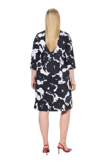 Ulla Popken 848061 Robe mi-longue fleurie à manches 3/4 Noir - Robes midi - Robes mi-longues pour femmes rondes