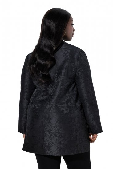 Ulla Popken 848099 Blazer fleuri en jacquard à boutonnage caché Noir - Blazers - Vestes blazer pour femme, grandes tailles