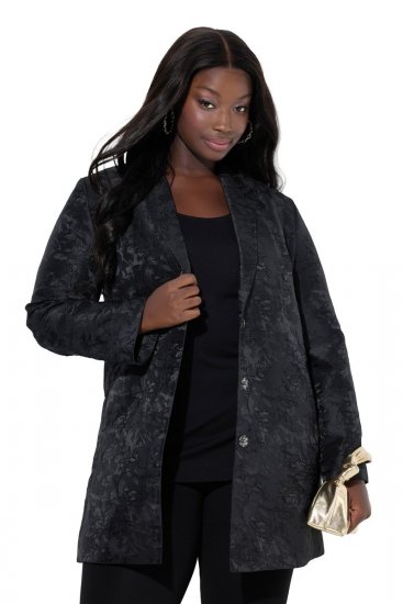 Ulla Popken 848099 Blazer fleuri en jacquard à boutonnage caché Noir - Blazers - Vestes blazer pour femme, grandes tailles