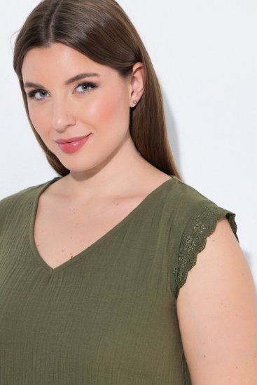 Ulla Popken 848131 Pyjama en dentelle Vert olive - Pyjamas/vêtements de détente - 