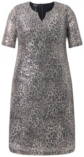 Ulla Popken 848137 Robe à sequins à imprimé animal Beige - Robes de soirée - Robes de soirée en grandes tailles