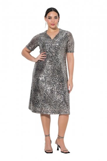 Ulla Popken 848137 Robe à sequins à imprimé animal Beige - Robes de soirée - Robes de soirée en grandes tailles