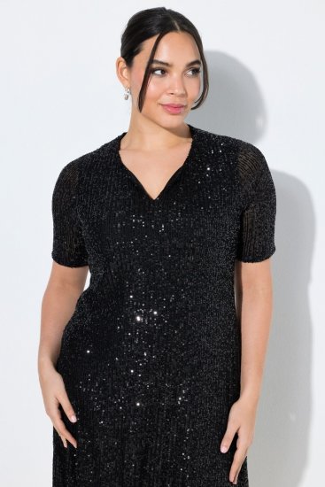 Ulla Popken 848140 Robe à sequins Noir - Robes de soirée - Robes de soirée en grandes tailles