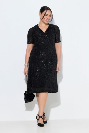Ulla Popken 848140 Robe à sequins Noir - Robes de soirée - Robes de soirée en grandes tailles