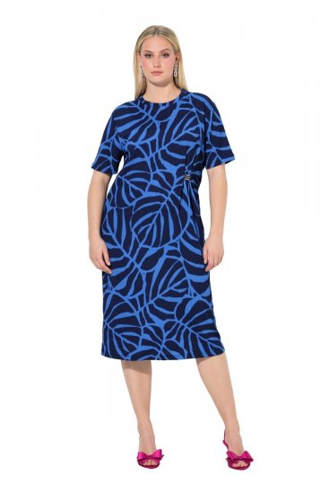 Ulla Popken 848162 Robe mi-longue imprimée Bleu marine - Robes midi - Robes mi-longues pour femmes rondes
