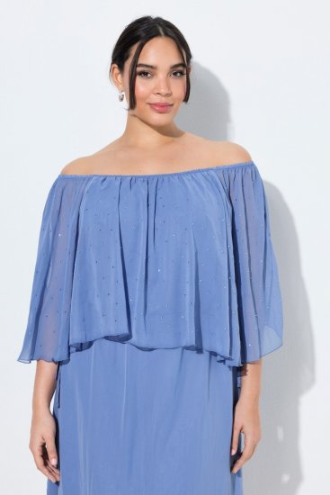 Ulla Popken 848169 Robe en mousseline trapèze Bleu clair - Robes midi - Robes mi-longues pour femmes rondes
