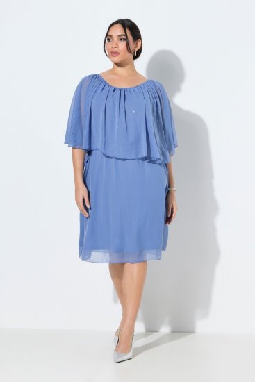 Ulla Popken 848169 Robe en mousseline trapèze Bleu clair - Robes midi - Robes mi-longues pour femmes rondes