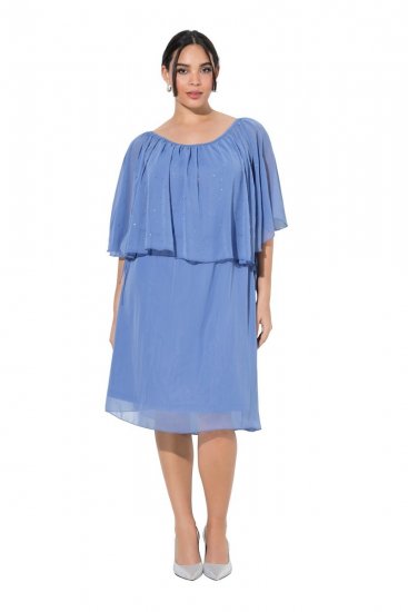 Ulla Popken 848169 Robe en mousseline trapèze Bleu clair - Robes midi - Robes mi-longues pour femmes rondes