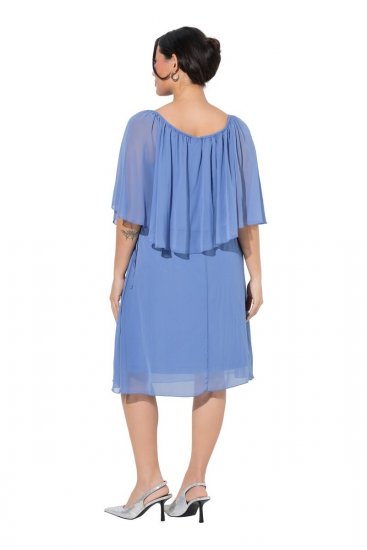 Ulla Popken 848169 Robe en mousseline trapèze Bleu clair - Robes midi - Robes mi-longues pour femmes rondes
