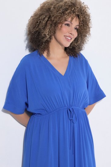 Ulla Popken 848224 Robe longue à manches courtes et col V Bleu - Robes maxi - Robes longues pour femmes rondes