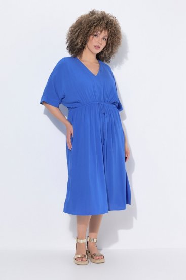 Ulla Popken 848224 Robe longue à manches courtes et col V Bleu - Robes maxi - Robes longues pour femmes rondes