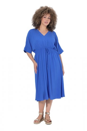 Ulla Popken 848224 Robe longue à manches courtes et col V Bleu - Robes maxi - Robes longues pour femmes rondes