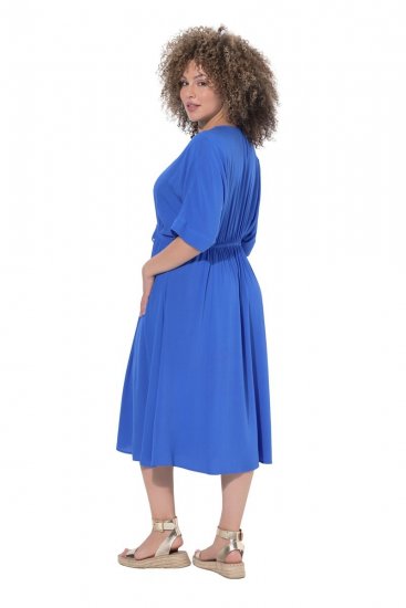 Ulla Popken 848224 Robe longue à manches courtes et col V Bleu - Robes maxi - Robes longues pour femmes rondes