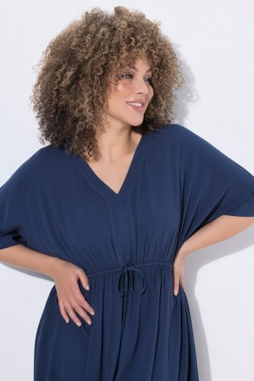 Ulla Popken 848224 Robe mi-longue à cordon Bleu marine - Robes midi - Robes mi-longues pour femmes rondes