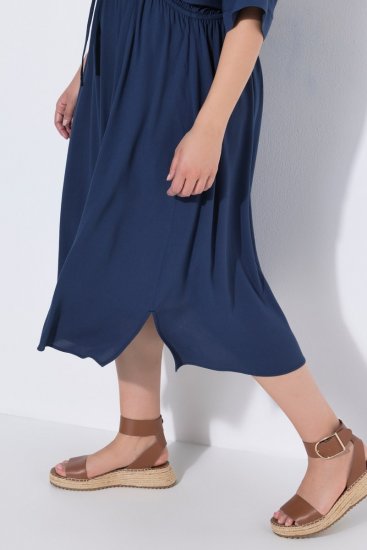 Ulla Popken 848224 Robe mi-longue à cordon Bleu marine - Robes midi - Robes mi-longues pour femmes rondes