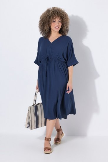 Ulla Popken 848224 Robe mi-longue à cordon Bleu marine - Robes midi - Robes mi-longues pour femmes rondes
