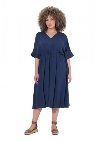 Ulla Popken 848224 Robe mi-longue à cordon Bleu marine - Robes midi - Robes mi-longues pour femmes rondes