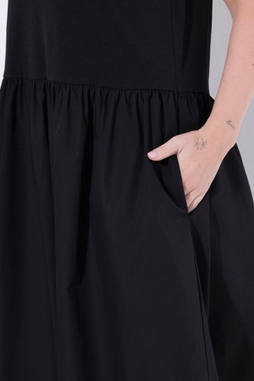 Ulla Popken 848305 Robe mi-longue sans manches à col V Noir - Robes midi - Robes mi-longues pour femmes rondes