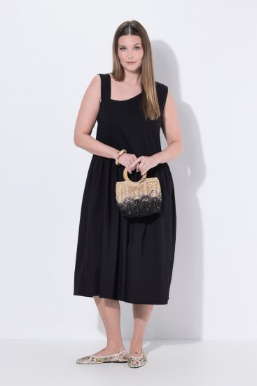 Ulla Popken 848305 Robe mi-longue sans manches à col V Noir - Robes midi - Robes mi-longues pour femmes rondes