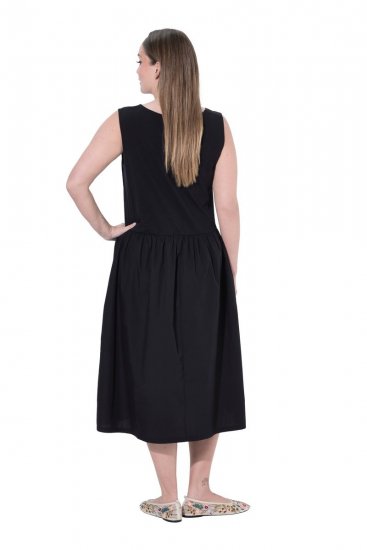 Ulla Popken 848305 Robe mi-longue sans manches à col V Noir - Robes midi - Robes mi-longues pour femmes rondes