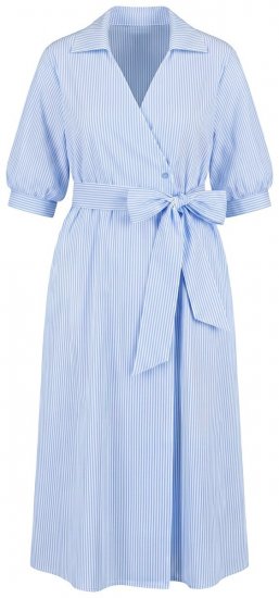 Ulla Popken 848467 Robe portefeuille rayée à poches Bleu clair - Robes midi - Robes mi-longues pour femmes rondes