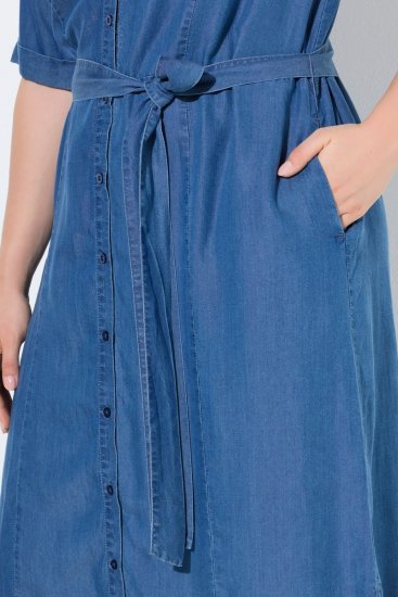Ulla Popken 848491 Robe chemise Bleu denim - Robes midi - Robes mi-longues pour femmes rondes