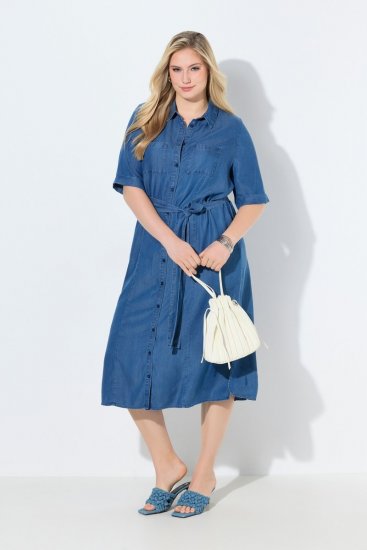 Ulla Popken 848491 Robe chemise Bleu denim - Robes midi - Robes mi-longues pour femmes rondes