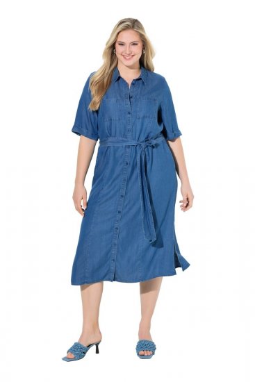 Ulla Popken 848491 Robe chemise Bleu denim - Robes midi - Robes mi-longues pour femmes rondes