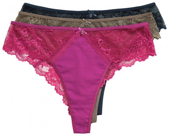 Ulla Popken 848522 Strings en dentelle lot de 3 Violet foncé - Culottes - 