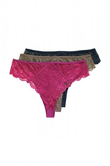 Ulla Popken 848522 Strings en dentelle lot de 3 Violet foncé - Culottes - 