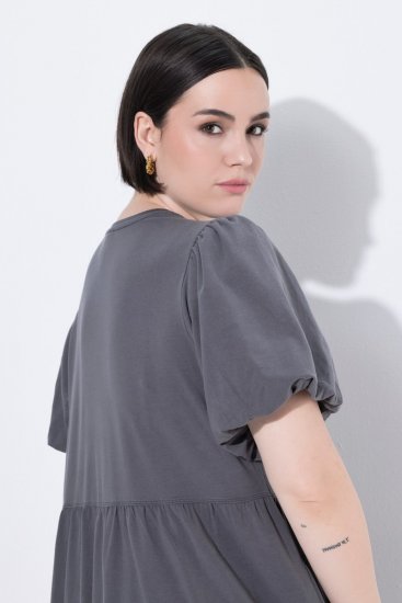 Ulla Popken 848575 Robe longue à manches courtes et poches Anthracite - Robes maxi - Robes longues pour femmes rondes