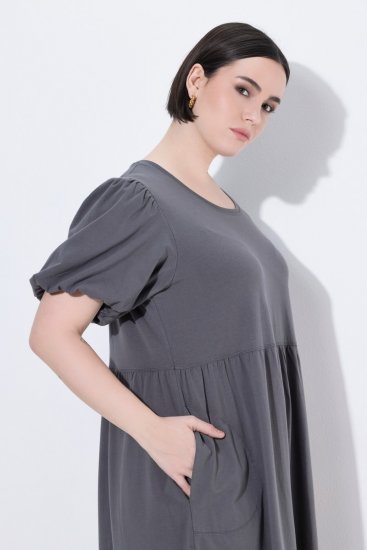 Ulla Popken 848575 Robe longue à manches courtes et poches Anthracite - Robes maxi - Robes longues pour femmes rondes