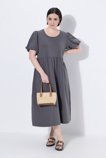 Ulla Popken 848575 Robe longue à manches courtes et poches Anthracite - Robes maxi - Robes longues pour femmes rondes