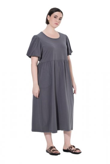 Ulla Popken 848575 Robe longue à manches courtes et poches Anthracite - Robes maxi - Robes longues pour femmes rondes