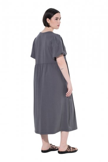 Ulla Popken 848575 Robe longue à manches courtes et poches Anthracite - Robes maxi - Robes longues pour femmes rondes