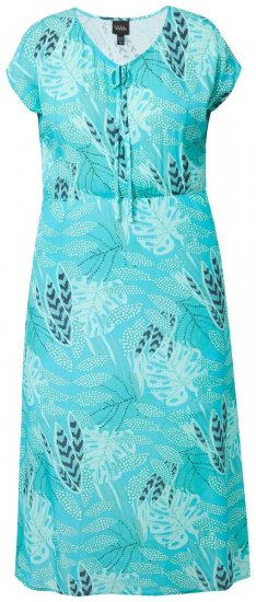 Ulla Popken 848696 Robe mi-longue imprimée à col V Turquoise - Robes midi - Robes mi-longues pour femmes rondes
