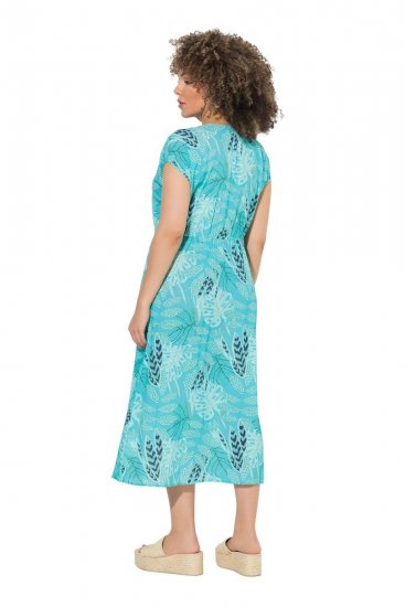 Ulla Popken 848696 Robe mi-longue imprimée à col V Turquoise - Robes midi - Robes mi-longues pour femmes rondes