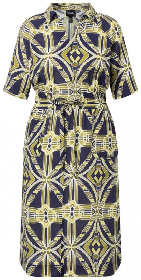 Ulla Popken 848789 Robe mi-longue imprimée à poches Bleu marine - Robes midi - Robes mi-longues pour femmes rondes