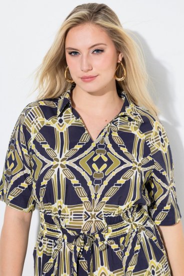 Ulla Popken 848789 Robe mi-longue imprimée à poches Bleu marine - Robes midi - Robes mi-longues pour femmes rondes