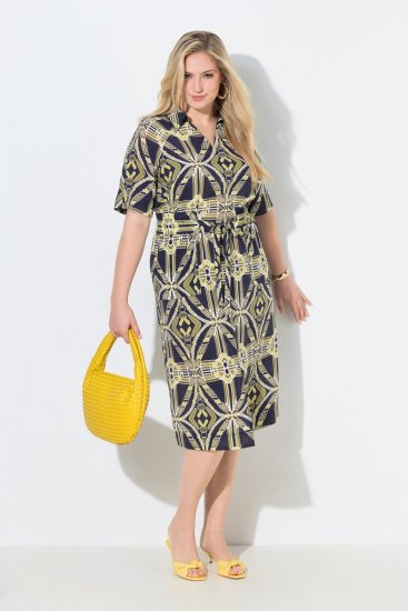 Ulla Popken 848789 Robe mi-longue imprimée à poches Bleu marine - Robes midi - Robes mi-longues pour femmes rondes