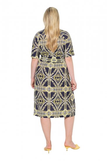 Ulla Popken 848789 Robe mi-longue imprimée à poches Bleu marine - Robes midi - Robes mi-longues pour femmes rondes