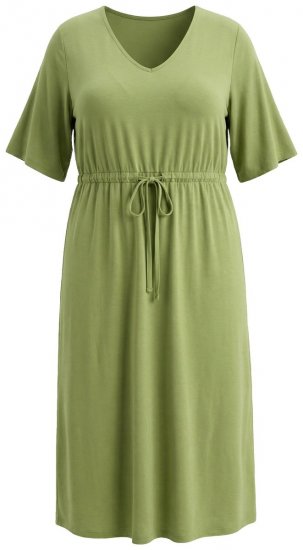 Ulla Popken 848829 Robe mi-longue à manches courtes et cordon Vert clair - Robes midi - Robes mi-longues pour femmes rondes
