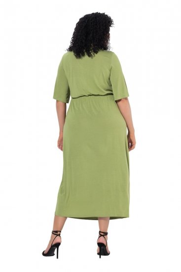 Ulla Popken 848829 Robe mi-longue à manches courtes et cordon Vert clair - Robes midi - Robes mi-longues pour femmes rondes