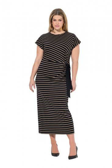 Ulla Popken 848921 Robe en jersey rayée à ceinture à nouer Noir - Robes maxi - Robes longues pour femmes rondes