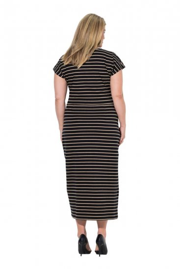 Ulla Popken 848921 Robe en jersey rayée à ceinture à nouer Noir - Robes maxi - Robes longues pour femmes rondes